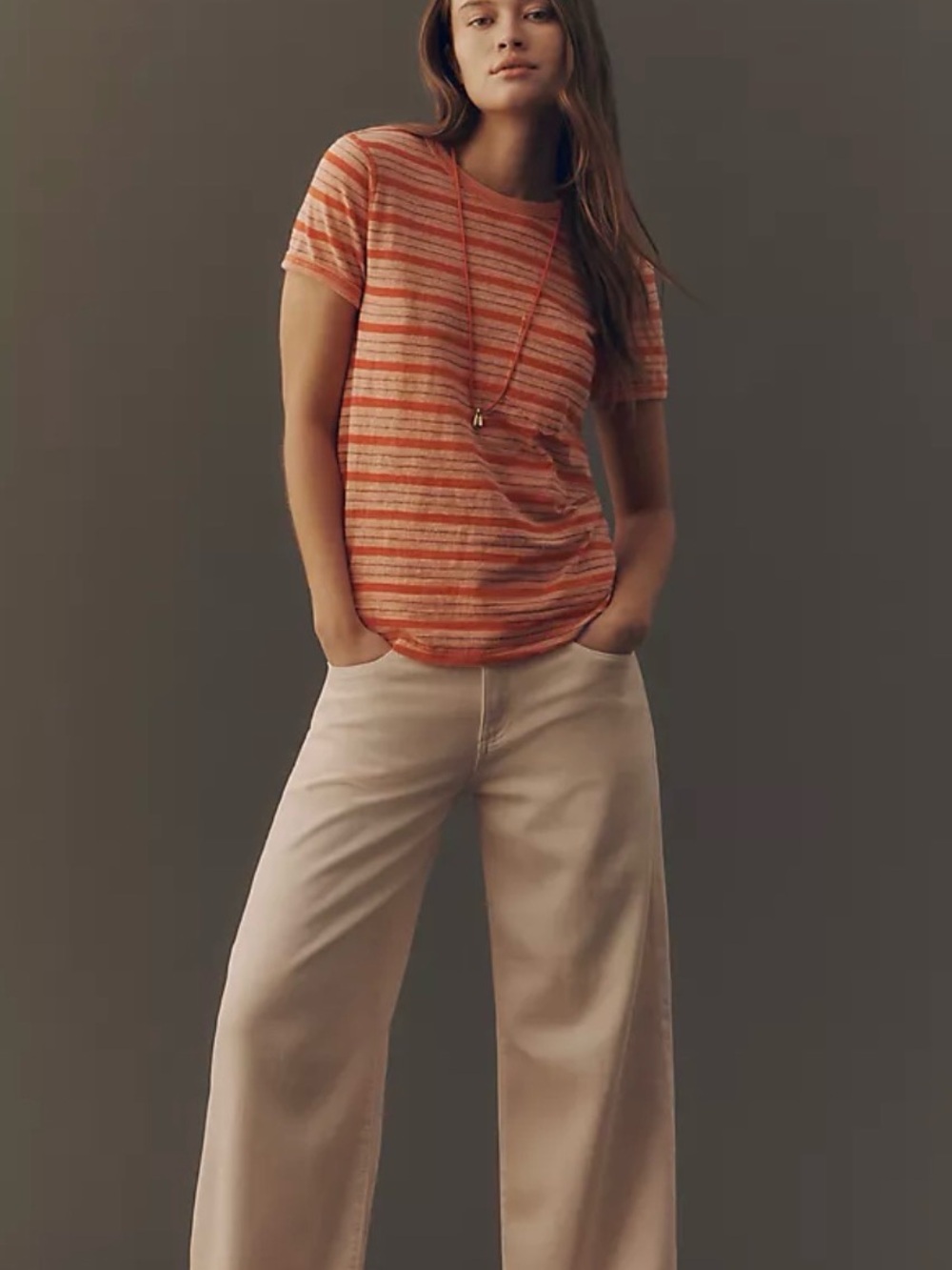 Pilcro by Anthropologie Earn your Stripes Striped Orange Short-Sleeves, sz S,nwt